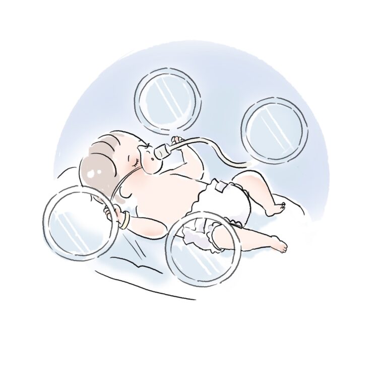 保育器に入る赤ちゃんのイラスト