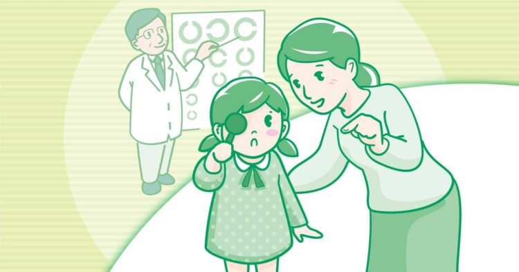 イラスト　視力検査する子ども