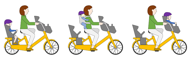イラスト　法令で認められている子どもの自転車への同乗方法（子どもが1人の場合）