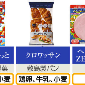 表　病院で試食する加工品の例と、対象のアレルゲン